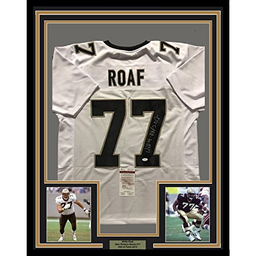 Framed Autographed/Signed Willie Roaf 33x42 New Orleans Saints White Football Jersey JSA COA