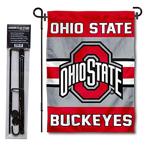 College Flags & Banners Co. Ohio State Buckeyes Garden Flag and Flag Stand Pole Holder Set - 757 Sports Collectibles