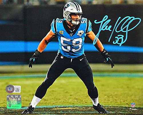 Luke Kuechly Autographed Panthers Stance 8x10 FP Photo- Beckett W Teal - 757 Sports Collectibles