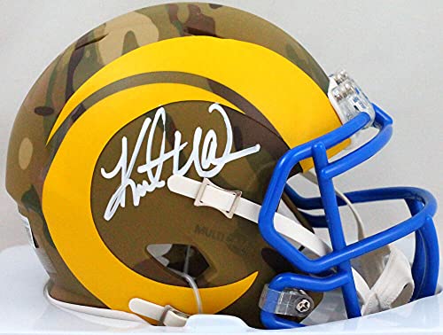 Kurt Warner Autographed St. Louis Rams Camo Speed Mini Helmet- Beckett W White - 757 Sports Collectibles