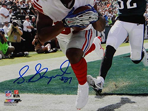 Sterling Shepard Autographed NY Giants 8x10 TD vs Eagles PF Photo- JSA W Auth Blue - 757 Sports Collectibles