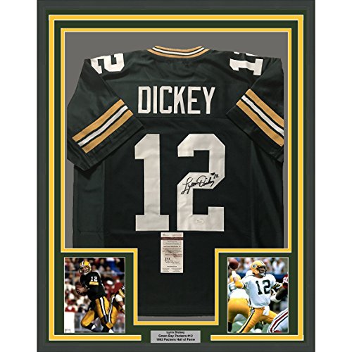 Framed Autographed/Signed Lynn Dickey 33x42 Green Bay Packers Green Football Jersey JSA COA