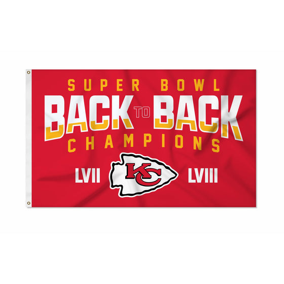 Rico Industries NFL Football Kansas City Chiefs Back to Back Super Bowl Champs 3' x 5' Banner Flag Single Sided - Indoor or Outdoor - Home Décor - 757 Sports Collectibles