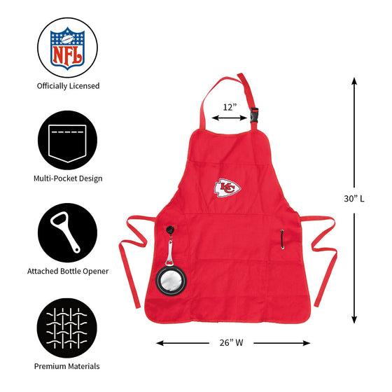Team Sports America NFL Kansas City Chiefs Ultimate Grilling Apron Durable Cotton with Beverage Opener and Multi Tool For Football Fans Fathers Day and More - 757 Sports Collectibles
