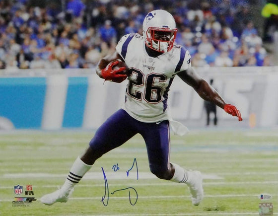 Sony Michel Autographed New England Patriots 16x20 PF Photo Running - Beckett Auth Blue - 757 Sports Collectibles