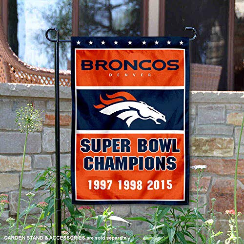 WinCraft Denver Broncos 3 Time Super Bowl Champions Double Sided Garden Flag - 757 Sports Collectibles