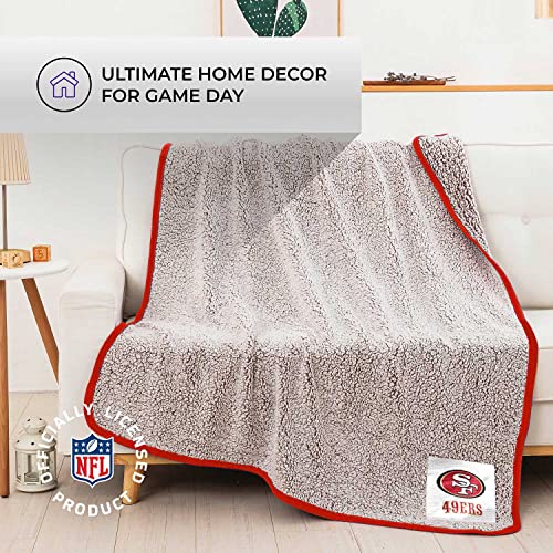 Northwest NFL Soft Two Tone Sherpa Throw, 50" x 60" Blanket, Officially Licensed Throw for Bedding, Sofa, or Gameday, Frosty Fleece Cover (San Francisco 49ers - Red,) - 757 Sports Collectibles