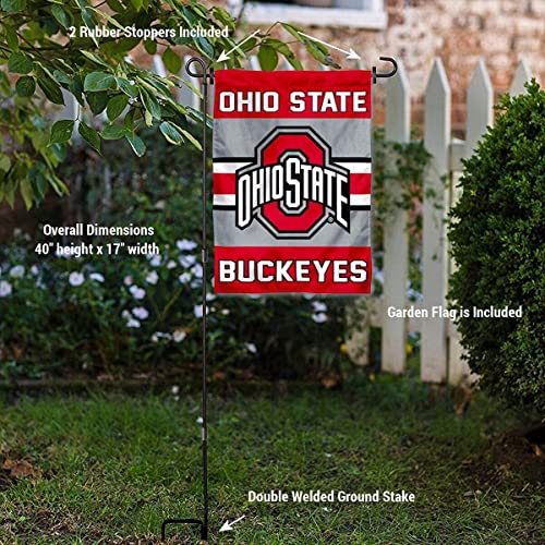 College Flags & Banners Co. Ohio State Buckeyes Garden Flag and Flag Stand Pole Holder Set - 757 Sports Collectibles