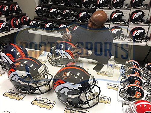 Terrell Davis Autographed/Signed Denver Broncos Riddell Authentic NFL Speed Helmet With "HOF 17" Inscription - 757 Sports Collectibles