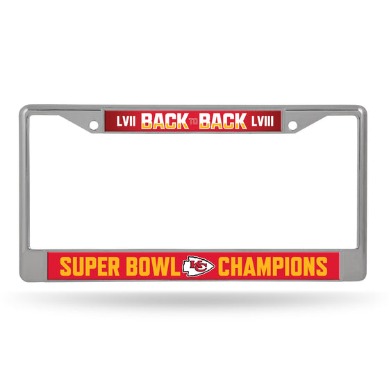 Rico Industries NFL Football Kansas City Chiefs Back to Back Champs 12" x 6" Chrome Frame with Decal Inserts - Car/Truck/SUV Automobile Accessory - 757 Sports Collectibles