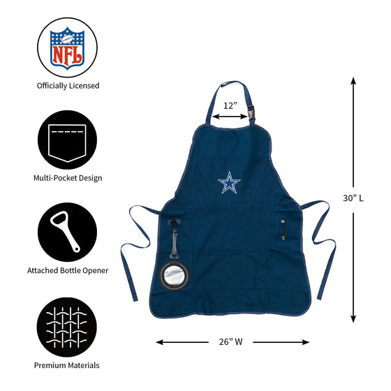Team Sports America NFL Dallas Cowboys Ultimate Grilling Apron Durable Cotton with Beverage Opener and Multi Tool For Football Fans Fathers Day and More - 757 Sports Collectibles