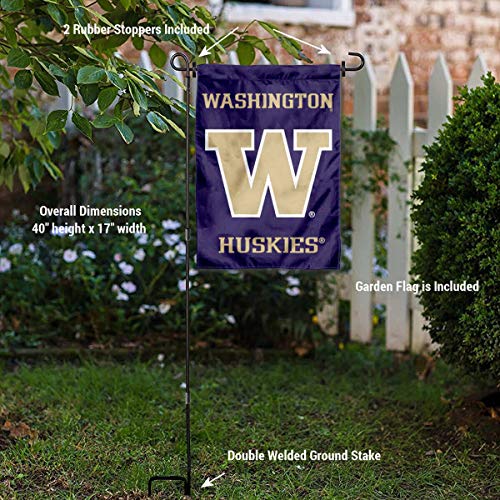 College Flags & Banners Co. Washington Huskies Garden Flag with Pole Stand Holder - 757 Sports Collectibles