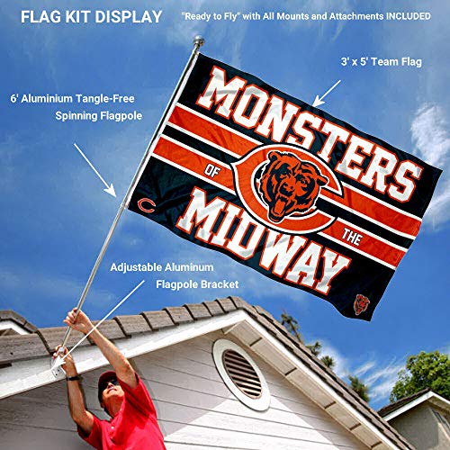WinCraft Chicago Bears Monsters of The Midway Flag Pole and Bracket Mount Kit - 757 Sports Collectibles