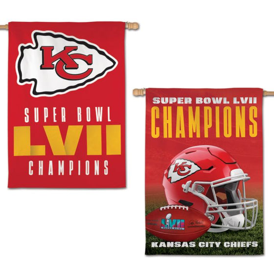 SUPER BOWL CHAMPIONS KANSAS CITY CHIEFS 2023 SUPER BOWL CHAMP VERTICAL FLAG 2 SIDED 28" X 40" - 757 Sports Collectibles