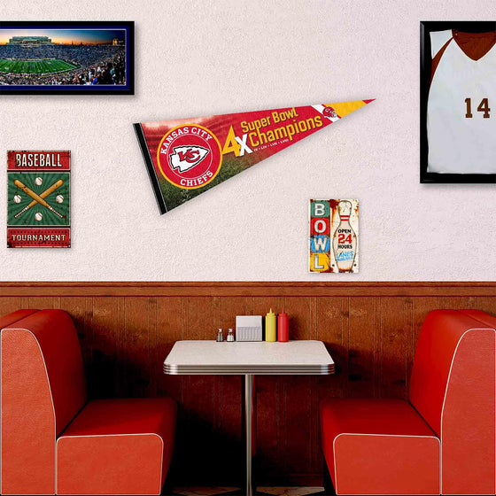 Chiefs Super Bowl 2024 and 4 Time Champions Full Size Large Pennant - 757 Sports Collectibles