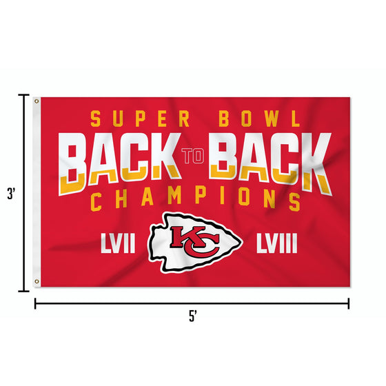 Rico Industries NFL Football Kansas City Chiefs Back to Back Super Bowl Champs 3' x 5' Banner Flag Single Sided - Indoor or Outdoor - Home Décor - 757 Sports Collectibles