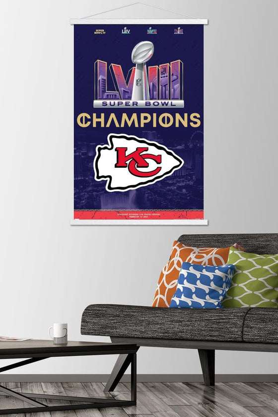 Trends International NFL Kansas City Chiefs - Super Bowl LVIII Team Logo Wall Poster with Magnetic Frame - 757 Sports Collectibles