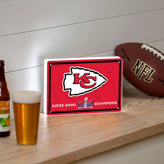Team Sports America NFL Kansas City Chiefs Superbowl 58 Championship LED Sign | Free-Standing Desk Night Light | Made in The USA | Football Fan Décor for Office, Living, Game or Bedroom - 757 Sports Collectibles