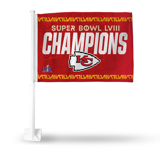 Rico Industries NFL Football Kansas City Chiefs 2024 Super Bowl LVIII Champions Double Sided Car Flag - 16" x 19" - Strong Pole That Hooks onto Car/Truck/Automobile - 757 Sports Collectibles
