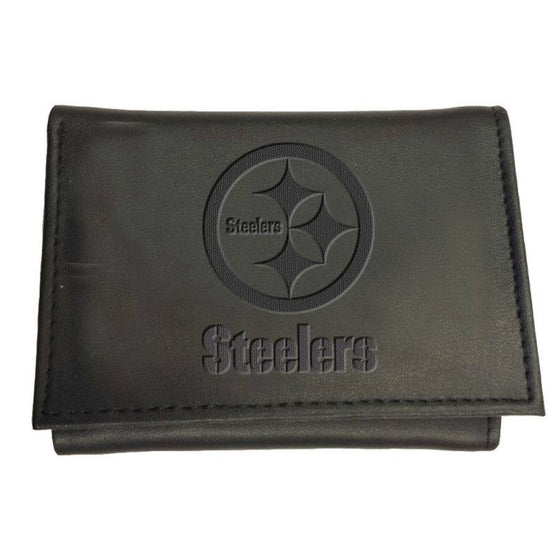 Pittsburgh Steelers Trifold Black Vegan Leather Embossed Logo Wallet - 757 Sports Collectibles