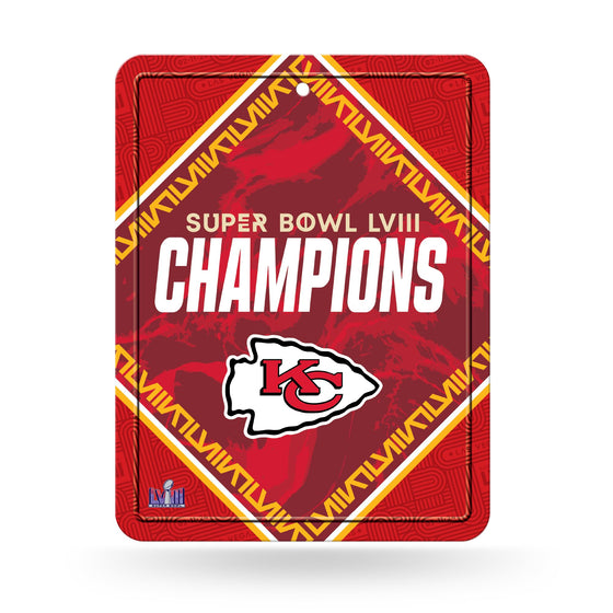 Rico Industries NFL Football Kansas City Chiefs 2024 Super Bowl LVIII Champions 8.5" x 11" Carbon Fiber Metal Parking Sign - Great for Man Cave, Bed Room, Office, Home Décor - 757 Sports Collectibles