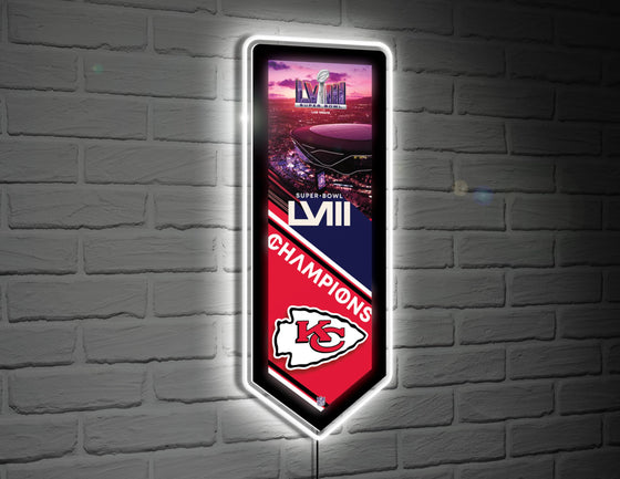 Team Sports America NFL Kansas City Chiefs Superbowl 58 Championship | Ultra-Thin LED Light Wall Sign Décor | Made in the USA | Football Fan Décor for Office, Living, Game or Bedroom (Pennant) - 757 Sports Collectibles
