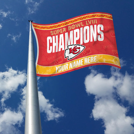 Rico Industries NFL Football Kansas City Chiefs 2024 Super Bowl LVIII Champions Personalized - Custom 3' x 5' Banner Flag - Made in The USA - Indoor or Outdoor Décor - 757 Sports Collectibles