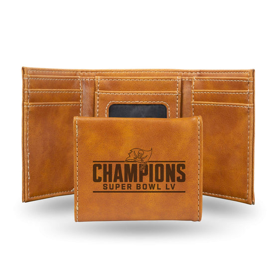 Rico Industries NFL Tampa Bay Buccaneers Super Bowl LV Champions Laser Engraved Trifold Wallet, Brown, 3.24 x 4-inches - 757 Sports Collectibles