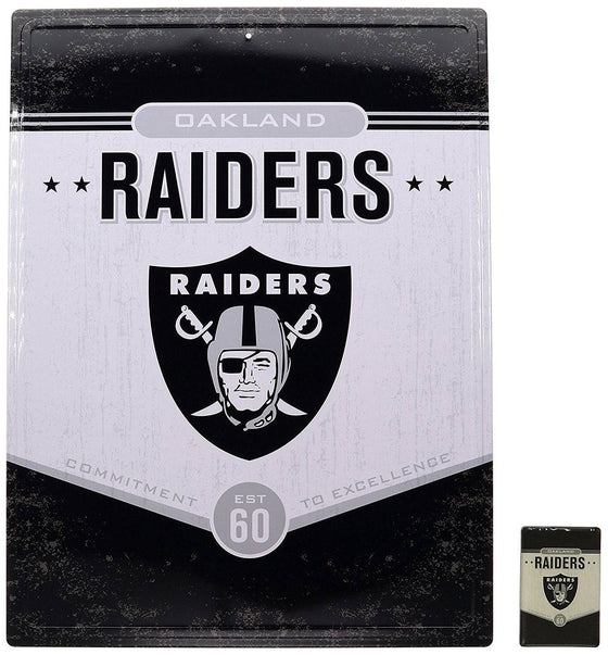 Oakland Raiders Tin Sign & Magnet Set 12"x16" - 757 Sports Collectibles