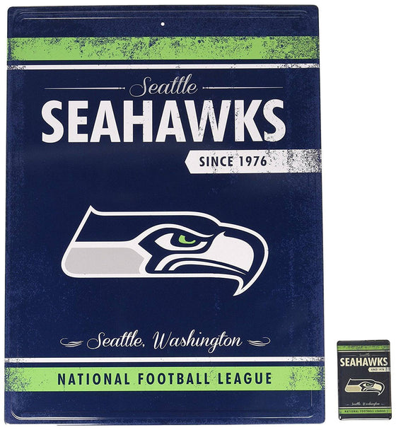 Seattle Seahawks Tin Sign & Magnet Set 12"x16" - 757 Sports Collectibles