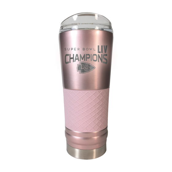 Kansas City Chiefs Super Bowl LIV 54 Champions Rose Gold Etched 24oz Draft Vacuum Sealed Stainless Steel Cooler Tumbler