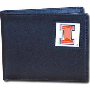 Illinois Fighting Illini Leather Bi-fold Wallet Packaged in Gift Box (SSKG) - 757 Sports Collectibles