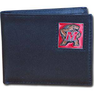 Maryland Terrapins Leather Bi-fold Wallet Packaged in Gift Box (SSKG) - 757 Sports Collectibles
