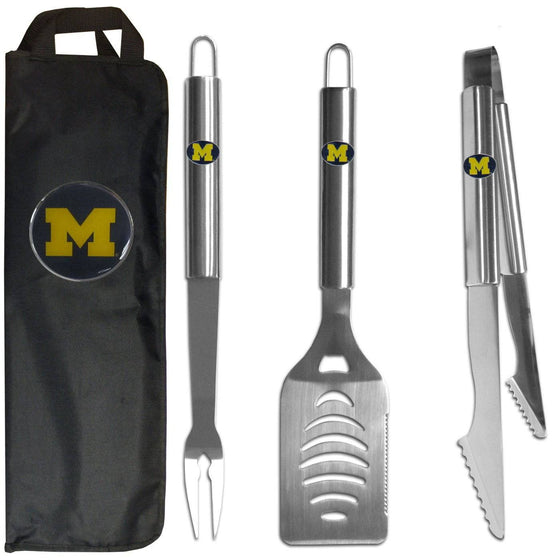 Michigan Wolverines 3 pc Stainless Steel BBQ Set with Bag (SSKG) - 757 Sports Collectibles