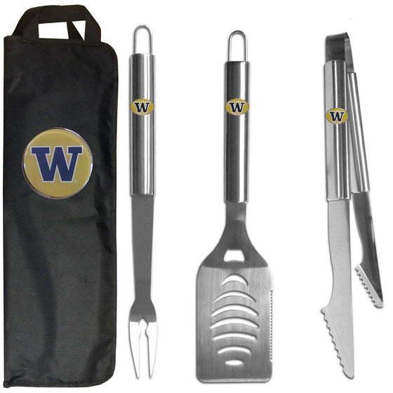 Washington Huskies 3 pc Stainless Steel BBQ Set with Bag (SSKG) - 757 Sports Collectibles