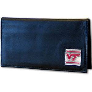Virginia Tech Hokies Deluxe Leather Checkbook Cover (SSKG) - 757 Sports Collectibles