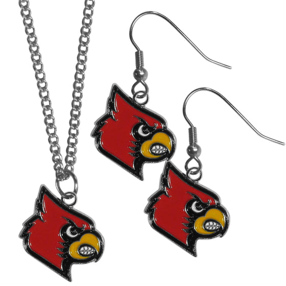 Louisville Cardinals Dangle Earrings and Chain Necklace Set (SSKG) - 757 Sports Collectibles