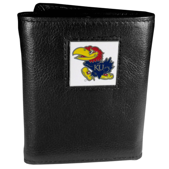 Kansas Jayhawks Deluxe Leather Tri-fold Wallet Packaged in Gift Box (SSKG) - 757 Sports Collectibles