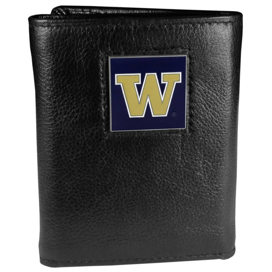 Washington Huskies Deluxe Leather Tri-fold Wallet Packaged in Gift Box (SSKG) - 757 Sports Collectibles