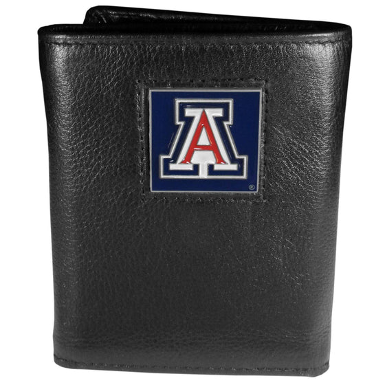 Arizona Wildcats Deluxe Leather Tri-fold Wallet Packaged in Gift Box (SSKG) - 757 Sports Collectibles