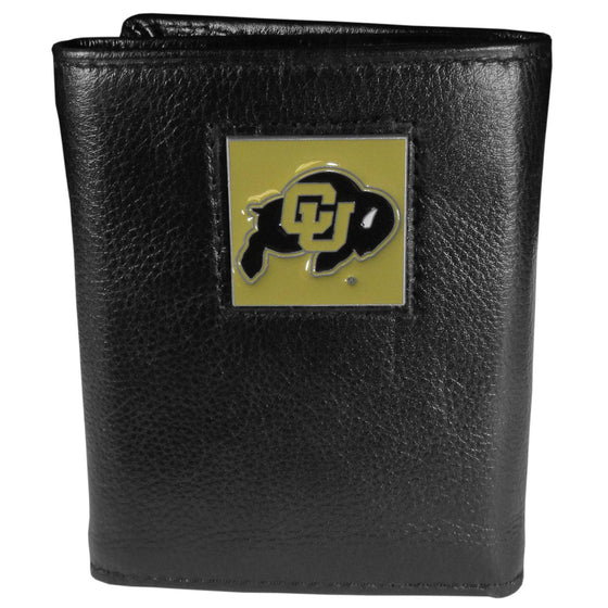Colorado Buffaloes Deluxe Leather Tri-fold Wallet Packaged in Gift Box (SSKG) - 757 Sports Collectibles