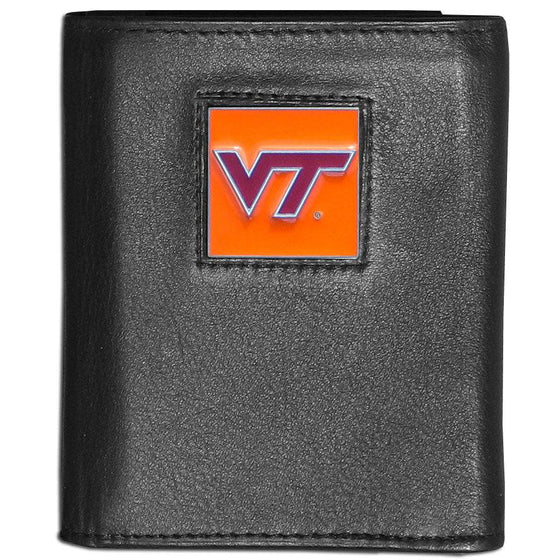 Virginia Tech Hokies Deluxe Leather Tri-fold Wallet Packaged in Gift Box (SSKG) - 757 Sports Collectibles