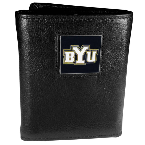 BYU Cougars Deluxe Leather Tri-fold Wallet Packaged in Gift Box (SSKG) - 757 Sports Collectibles