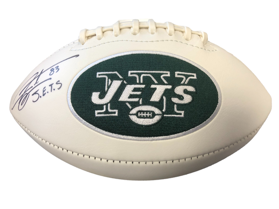 New York Jets Santana Moss Signed Auto Wht Logo Football - 757 COA - 757 Sports Collectibles
