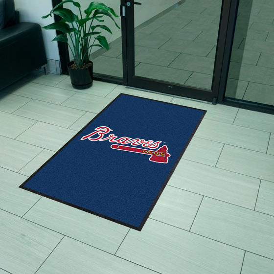 Atlanta Braves 3X5 High-Traffic Mat with Durable Rubber Backing - Portrait Orientation