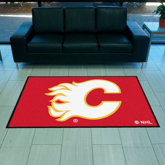 Calgary Flames 4X6 High-Traffic Mat with Durable Rubber Backing - Landscape Orientation