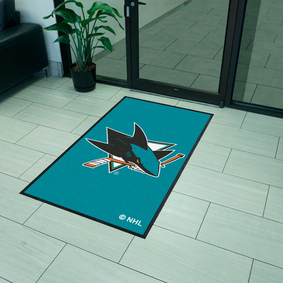 San Jose Sharks 3X5 High-Traffic Mat with Durable Rubber Backing - Portrait Orientation