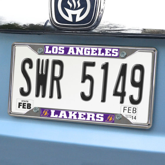 Los Angeles Lakers Chrome Metal License Plate Frame, 6.25in x 12.25in