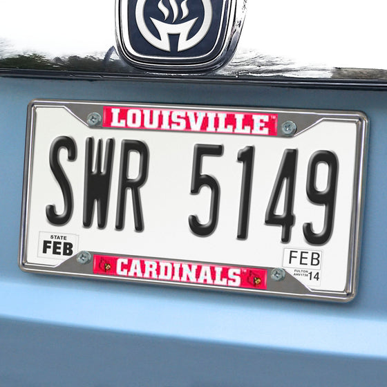 Louisville Cardinals Chrome Metal License Plate Frame, 6.25in x 12.25in