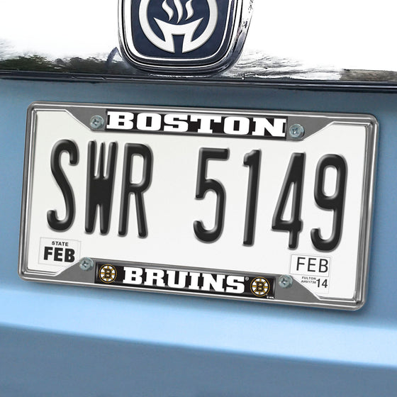 Boston Bruins Chrome Metal License Plate Frame, 6.25in x 12.25in